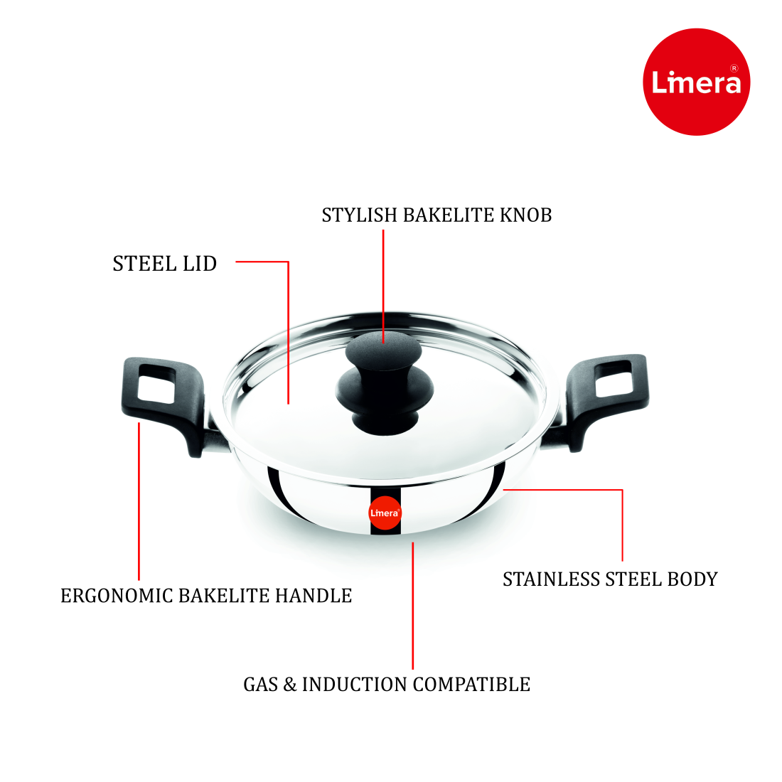 Limera Platina 26cm Gas and Induction Compatible Stainless Steel Kadhai